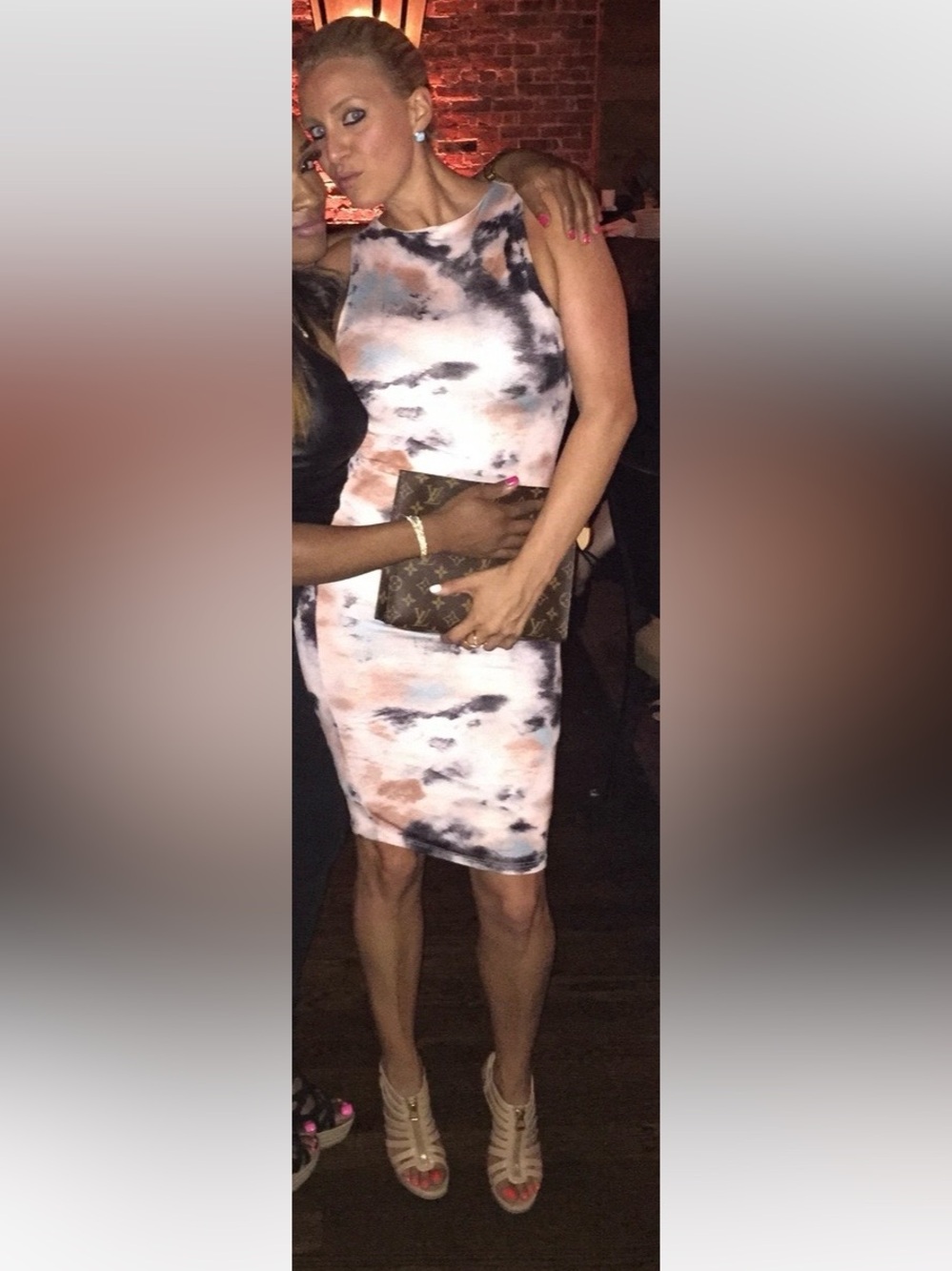 Black Bead Sleeveless Tie-Dye Midi Dress in Peach, Black & Aqua